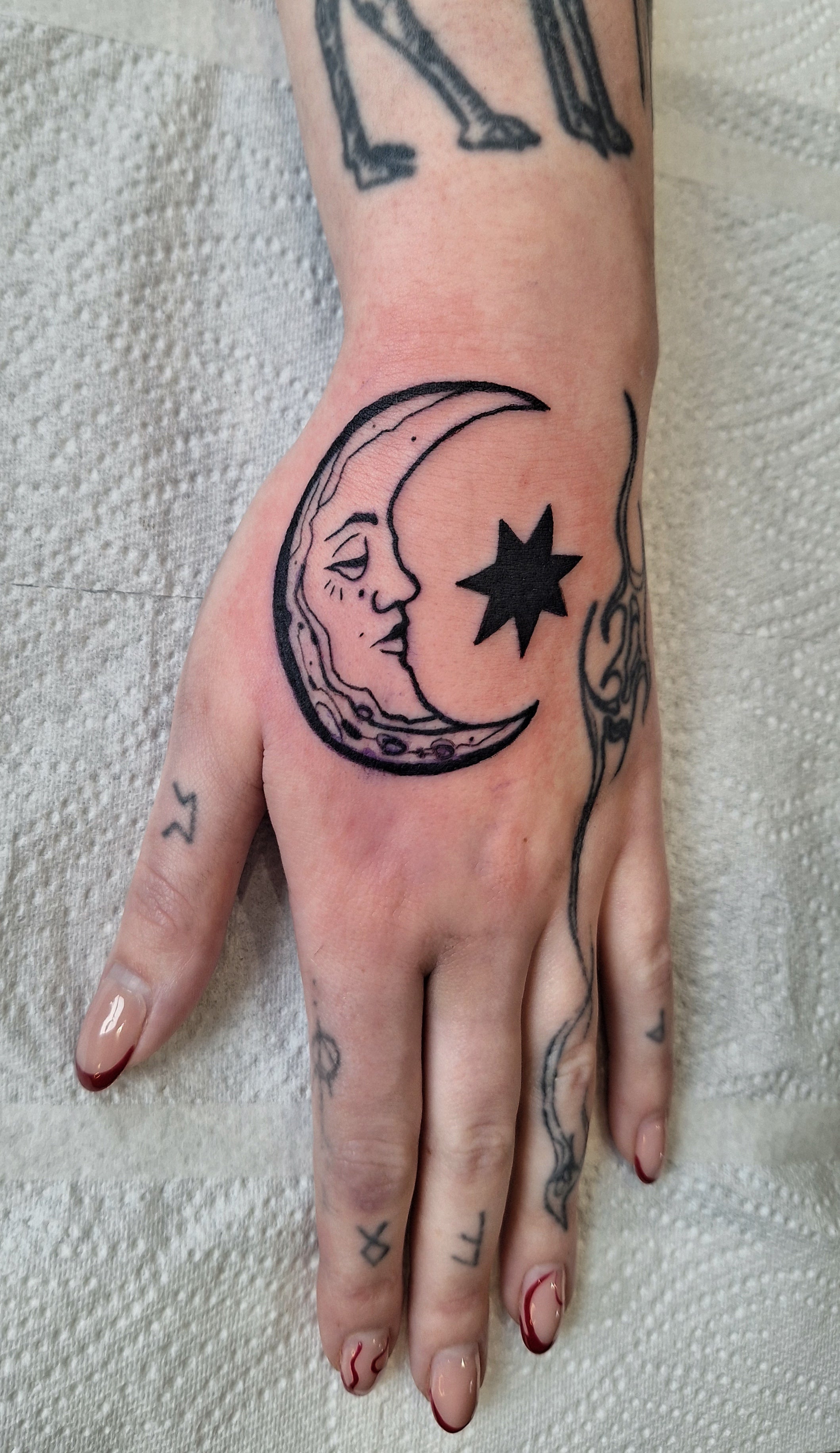 Moon tattoo, goth tattoo, illustrative tattoo, dark feminine, witch tattoo