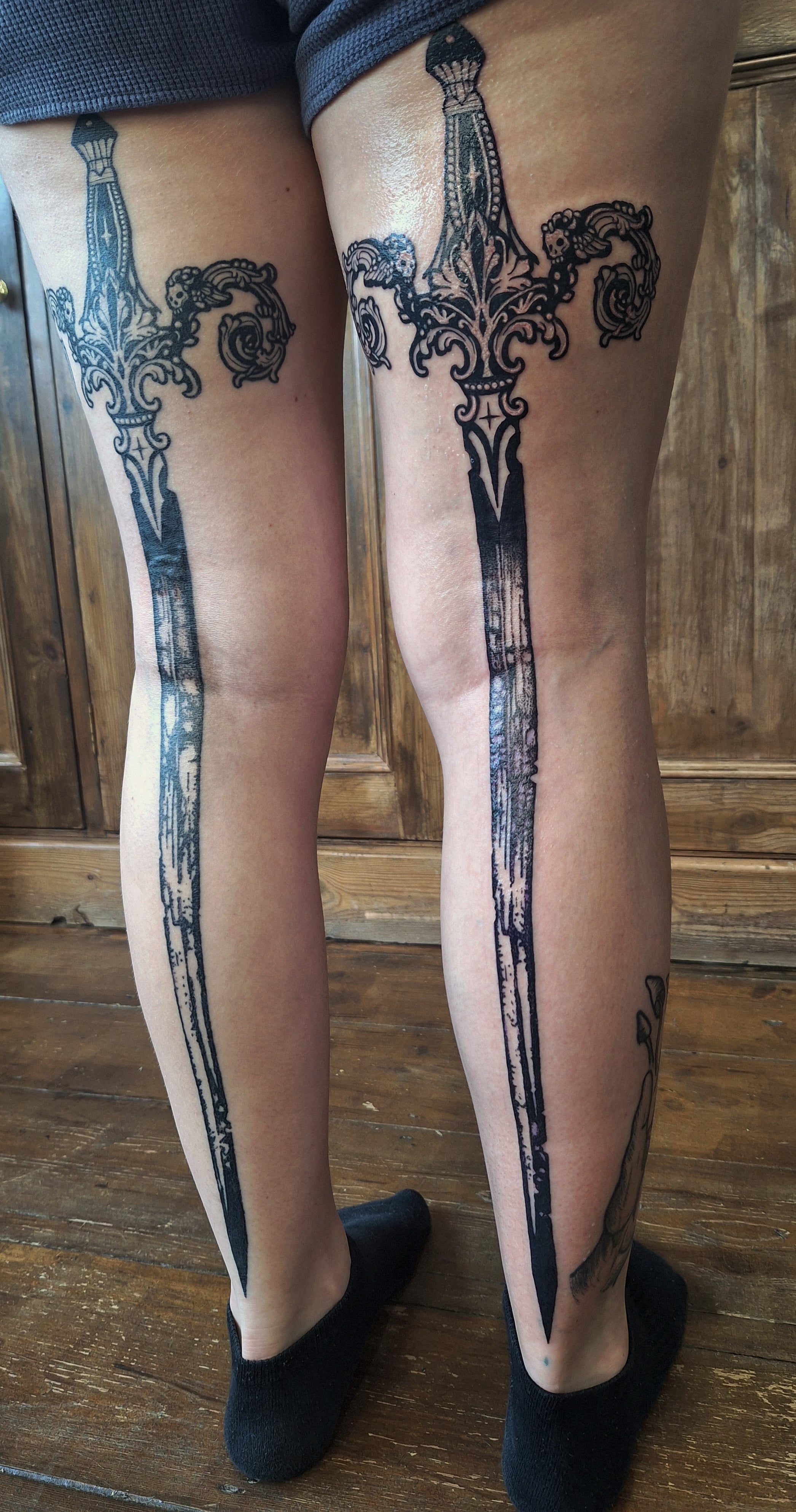 Large gothic sword tattoo, goth tattoo, local tattooist.